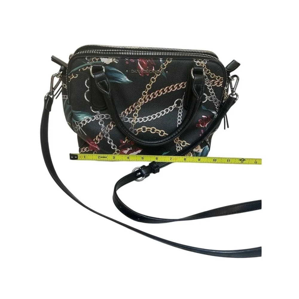 Dana Buchman Floral Chain Print‎ Satchel Crossbody Bag Black Multi Compartment